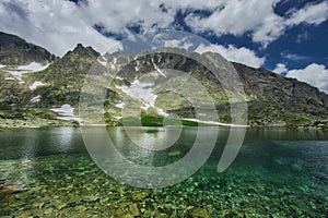 Prostredne Spisske pleso tarn in High Tatras during early summer