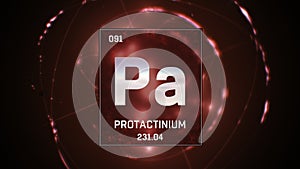 Protactinium as Element 91 of the Periodic Table 3D illustration on red background