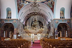 Interior of Saint George Church on Paralimni, Cyprus on June 12, 2018.