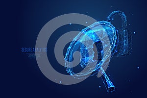 Magnifying glass and lock low poly blue