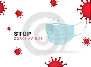 Protect Corona Virus Molecule or Covid-19 With Stop Sign and Surgical Mask on isolated white background vector Illustration.