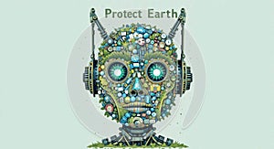 Protect Earth â Robot Face Made from Eco Icons in Flat Symbolic Style photo