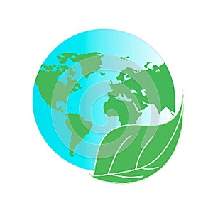 Protect the environment and the earth. Earth and green leaves on a white background. Green Planet.