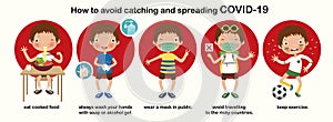 Protect kids and Learn How to Prevent COVID-19, eat cooked food, wash your hand, wear a mask, avoid travel to risky countries, kee