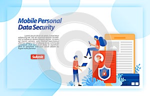 Protect personal data of mobile user to prevent hacking and misuse of cyber crime. Lock and safe private data. vector illustration