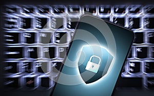 Protect phone data from spyware, hacker or fraud with mobile cyber security app. Electronic safety from idendity theft attack. photo