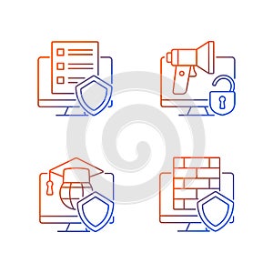 Protect private data gradient linear vector icons set