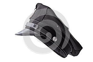 Protect and serve, law enforcement and american cop concept police officer hat isolated on white background with clipping path cut