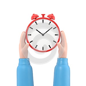 Protect time. Save time concept. Businessman in hands is holding a watch,alarm clock. 3d illustration flat design. Save clock