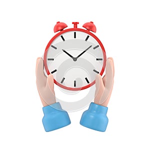 Protect time. Save time concept. Businessman in hands is holding a watch,alarm clock. 3d illustration flat design. Save clock