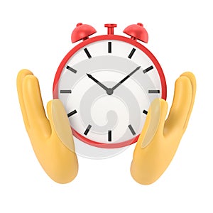 Protect time. Save time concept. Businessman in hands is holding a watch,alarm clock. 3d illustration flat design. Save clock