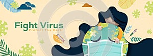 Protect the world from coronavirus pandemic and Covid-19 quarantine concept banner background template.