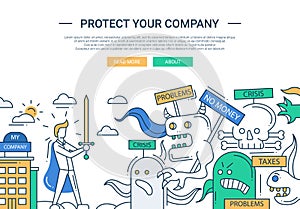 Protect your company line flat design banner with superhero businessman