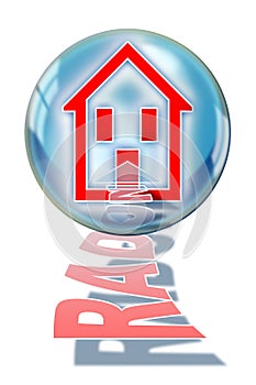 Protect your home from radon gas - concept illustration with a silhouette of a house inside a soap bubble