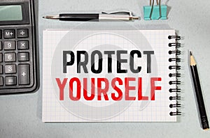 PROTECT YOURSELF text on sticker on diagram background