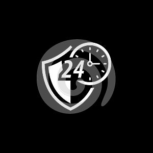 Protected 24-hour Icon. Flat Design.