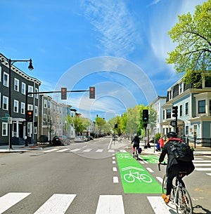Protected Bike Lane in City Street photo