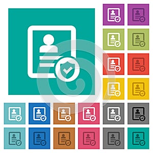 Protected contact square flat multi colored icons