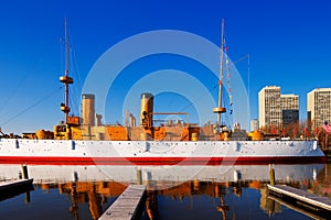 The protected cruiser USS Olympia, in Philadelphia