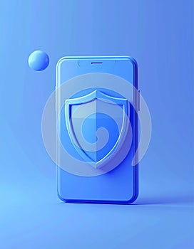 Protected device with shield icon. Smartphone authorization Digital security on blue