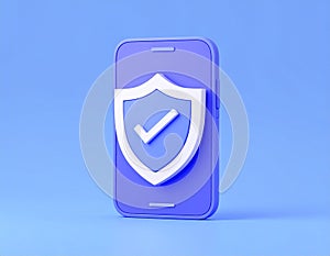Protected device with shield icon. Smartphone authorization Digital security on blue