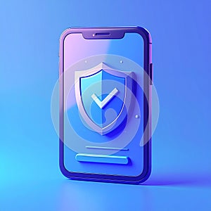 Protected device with shield icon. Smartphone authorization Digital security on blue