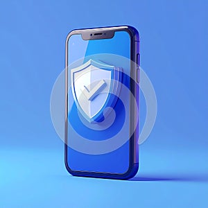 Protected device with shield icon. Smartphone authorization Digital security on blue