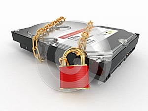 Protected hdd. Chain and lock on hard disk drive