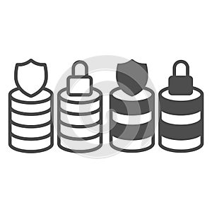 Protected and locked database arrays line and solid icon, neural dataset concept. Vector graphics. Secure data storage