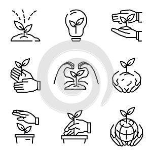 Protecting and caring for trees and the environment icon set