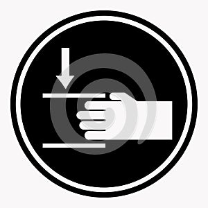 Protecting hand icon with lines. Danger sign attention black circle