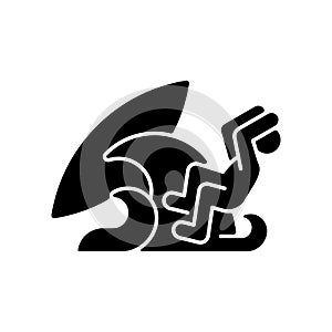 Protecting head while falling from surfboard black glyph icon