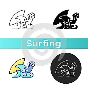 Protecting head while falling from surfboard icon