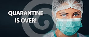 Protection against contagious disease, coronavirus. Female doctor wearing hygienic face surgical medical mask. Banner panorama