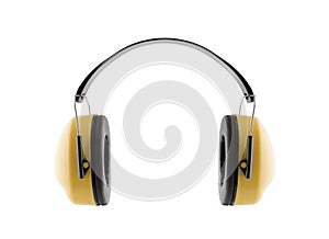 Protection against noise. Hearing protection yellow ear muffs