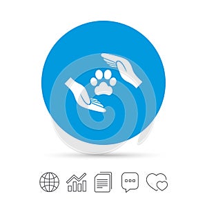 Protection of animals sign icon. Hands.