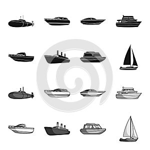 Protection boat, lifeboat, cargo steamer, sports yacht.Ships and water transport set collection icons in black