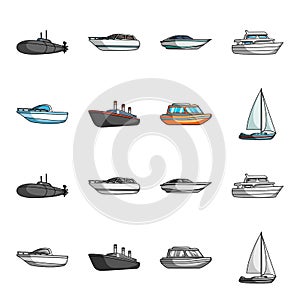 Protection boat, lifeboat, cargo steamer, sports yacht.Ships and water transport set collection icons in cartoon