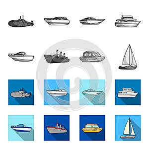 Protection boat, lifeboat, cargo steamer, sports yacht.Ships and water transport set collection icons in monochrome,flat
