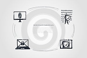 Protection of Computer Data - cipher, fingerprint, code, password vector concept set