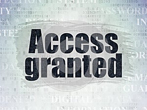 Protection concept: Access Granted on Digital Data Paper background