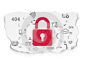 Protection concept: Closed Padlock on Torn Paper
