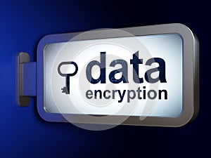 Protection concept: Data Encryption and Key on billboard background