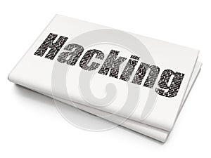 Protection concept: Hacking on Blank Newspaper background
