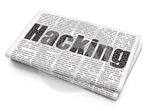Protection concept: Hacking on Newspaper background