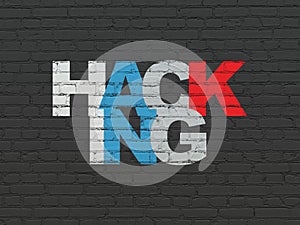 Protection concept: Hacking on wall background