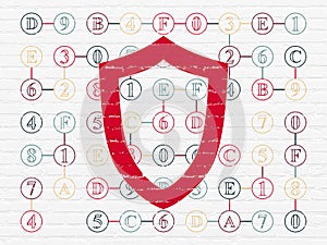 Protection concept: Contoured Shield on wall background