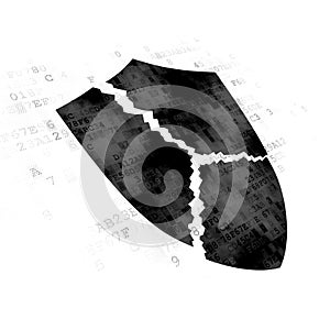 Protection concept: Broken Shield on Digital background