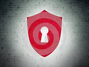 Protection concept: Shield With Keyhole on Digital Data Paper background