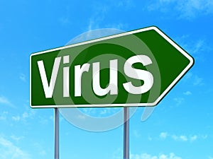 Protection concept: Virus on road sign background